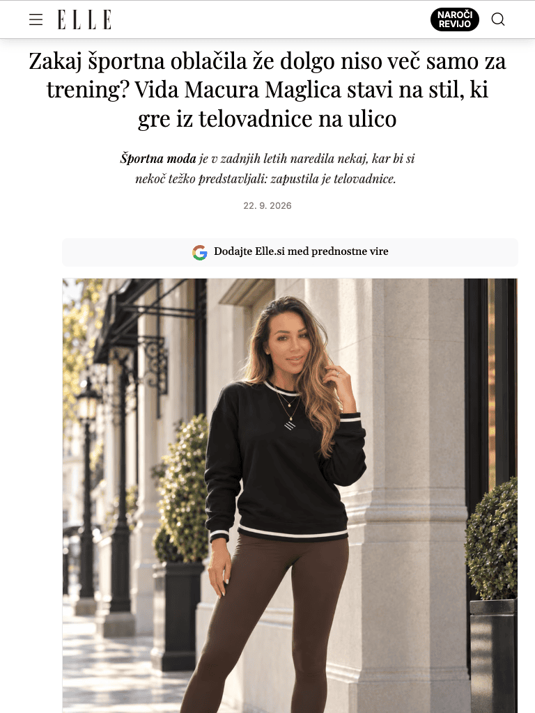 Zakaj športna oblačila že dolgo niso več samo za trening? Vida Macura Maglica stavi na stil, ki gre iz telovadnice na ulico